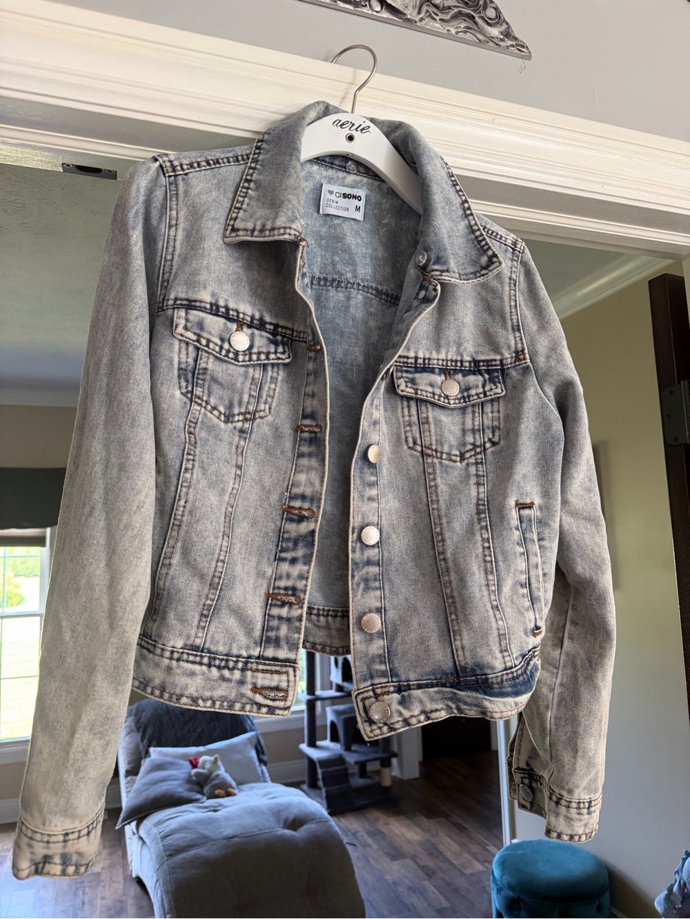 Ci Sono Light Acid Wash Denim Jacket in Gray-Blue